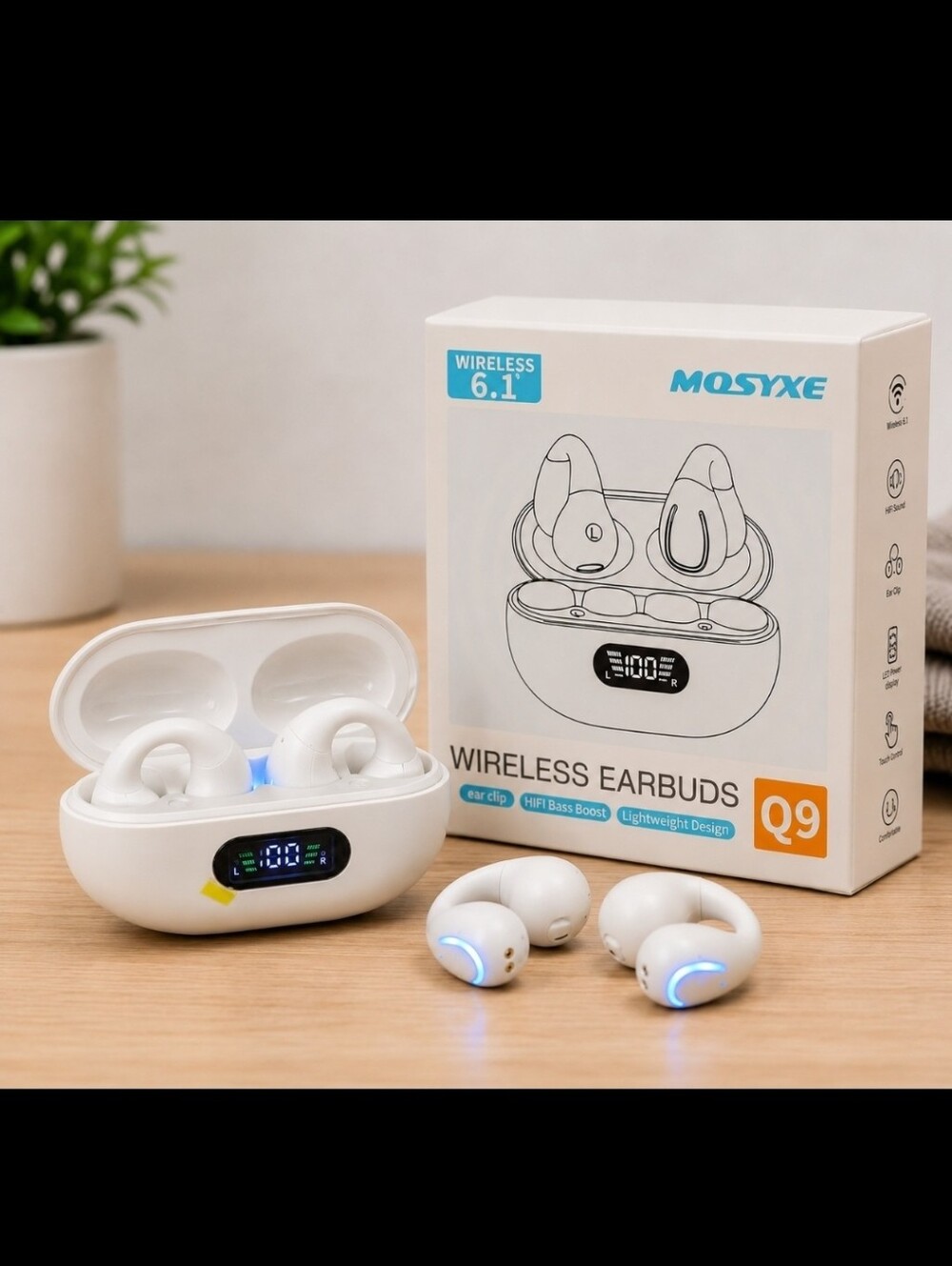 NEW Wireless 6.1 Ear Clip Earbuds w/ LED Display Case 🔥